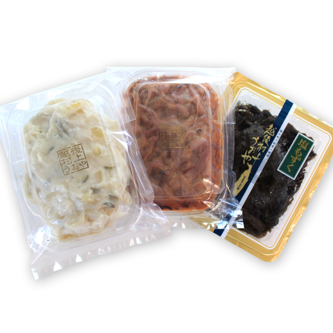 特撰三品F(甘口いか塩辛、塩もずく、山海漬)